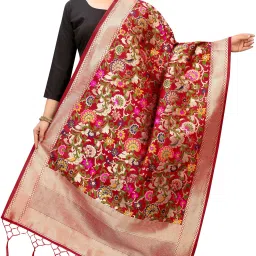 Silk Blend Woven Red Women Dupatta-image-122
