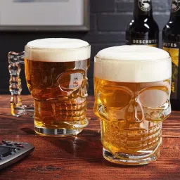 (Pack of 2) Glass Beer/Coffee Mug Set of 2 Skull Beer/Coffee Glasses with Handle Crystal Clear Transparent for Your Home Bar, 540 ml Glass Set Beer Glass-image-21