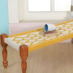 Shadowkart White Printed Wooden Rectangular Bench-22