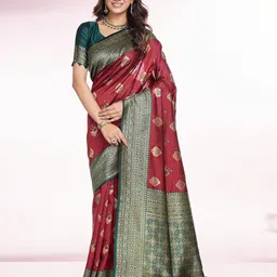 RICH & ROMAN Woven Design Zari Pure Silk Banarasi Saree-image-60