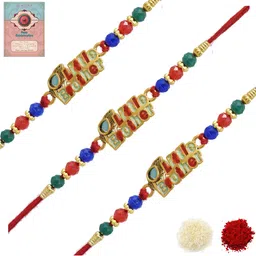 MEIRA JEWELLERY 3-Pcs Kundan Studded Thread Rakhi With Greeting Card & Roli Chawal-picture-30