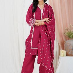 zuri Floral Embroidered Pure Cotton Straight Kurta with Trousers & Dupatta-image-38