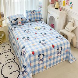 JC HOME White & Blue 140 TC Queen Bedsheet with 2 Pillow Covers-image-108