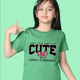 NUSYL Girls Typography Printed Round Neck Cotton Oversized T-shirt-image-33