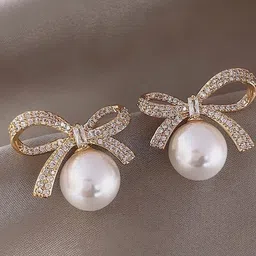 DIVASTRI Korean Gold-Plated Contemporary Shaped Pearls Studs-56