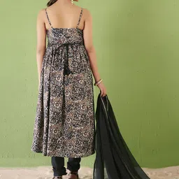 Anouk Abstract Printed Shoulder Straps Anarkali Kurta With Churidar And Dupatta image 4