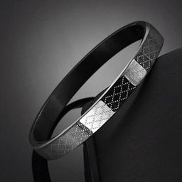 The Roadster Lifestyle Co Men Stainless Steel Silver-Plated Anti-Tarnish Kada Bracelet-image-6