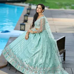 Warthy Ent Embroidered Sequinned Semi-Stitched Lehenga & Unstitched Blouse With Dupatta-31