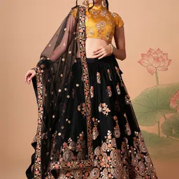 DIVASTRI Embroidered Mirror Work Semi-Stitched Lehenga & Unstitched Blouse With Dupatta-picture-32