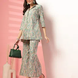 Indibelle Printed V-Neck Pure Cotton Shirt With Palazzo-picture-24