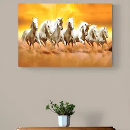 Tushaco Handicrafts Yellow & White 1 Piece Horse Canvas Wall Art-image-83