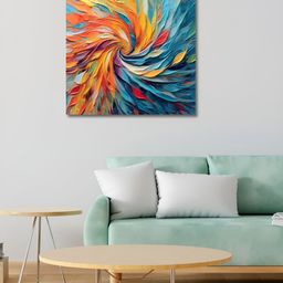 OLIVE TREE Orange & Blue Abstract Wooden Framed Canvas Painting Wall Art-picture-48