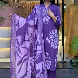 VASTRAHUT Women Floral Printed Cotton Kurta with Trousers & Dupatta-picture-20