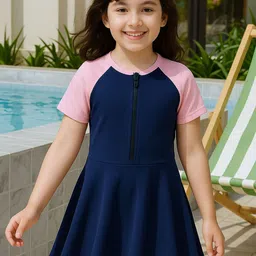 bubble berry Girls Two-Piece Swim Dress With Cap-image-81