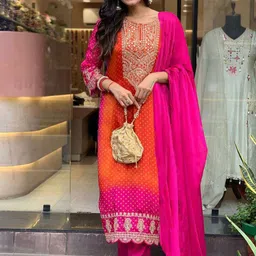 GoSriKi Women Ethnic Motifs Printed Regular Kurta with Trousers & With Dupatta-16