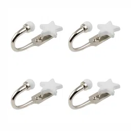 IndianShelf White and Silvertoned 4 Pieces Star Textured Ceramic Wall Hooks-14
