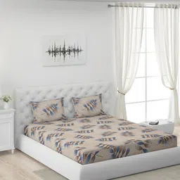 Moca By Monte Carlo Grey & Blue Floral 120 TC King Bedsheet with 2 Pillow Covers-image-67