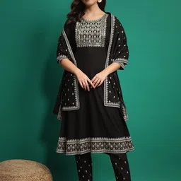 V.S.Creation Ethnic Motifs Printed Sequinned Work A-line Kurta With Trouser And Dupatta-1