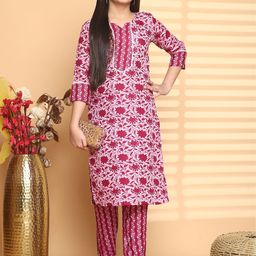 Bholukart Girls Floral Printed Regular Kurta with Trousers-image-84