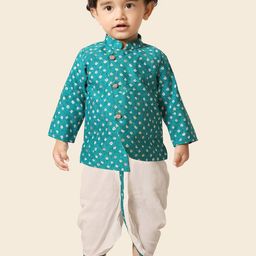 Ethniks Neu-Ron Boys Bandhani Printed Regular Pure Cotton Kurta with Dhoti Pants-image-8