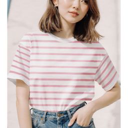 TOGS & TERRE Women Pack of 2 Striped Round Neck Cotton Oversized T-shirts-picture-8