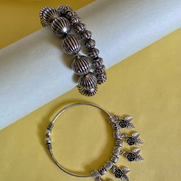 ATIBELLE Set of 3 German silver Plated & Round Shaped -Textured Bangles-43