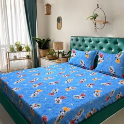 KLOTTHE Kids Blue Printed 400 TC Cotton King Double Bedsheet Set - 2.50 m x 2.25 m-19