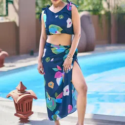 Curvy Lane Printed V Neck Swimwear Cover up Set-image-69