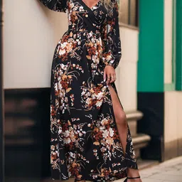 StyleCast Floral Printed Puff Sleeves Fit and Flare Maxi Dress-image-25