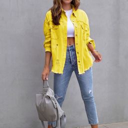 HERE&NOW Women Solid Spread Collar Denim Jacket-image-83