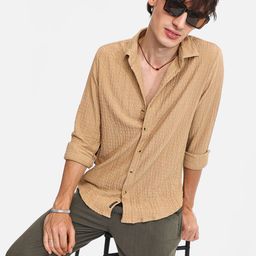 Campus Sutra Men Comfort Spread Collar Textured Cotton Casual Shirt-image-66