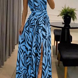 KPOP Women Animal Print One Shoulder Fit and Flare Maxi Dress-image-24
