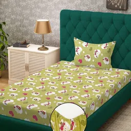 KLOTTHE Green 400 TC Pure Cotton Fitted Single Bedsheet With Pillow Cover - 2.25 x 1.50 m-image-30