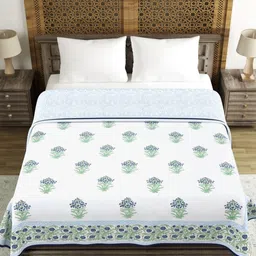 Sangria White & blue Ethnic Motifs Printed Pure Cotton 150 GSM Double Bed Dohar-image-55