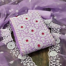 Blissta Floral Embroidered Organza Unstitched Dress Material-image-58