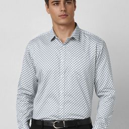 V Dot Men Spread Collar Geometric Printed Cotton Formal Shirt-image-48