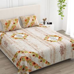 Qfab Yellow Floral 144 TC King Bedsheet with 2 Pillow Covers-image-98