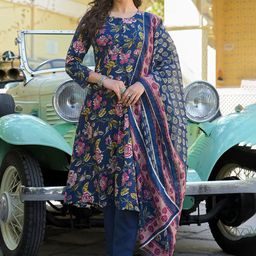KLOSIA Women Floral Printed Regular Kurta with Trousers & With Dupatta-image-35