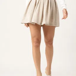 Molcha Textured Pleated A-Line Cotton Mini Skirt-picture-24