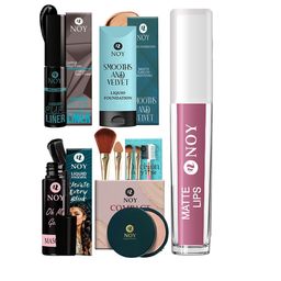 NOY Set Of 6 Eyeliner, Mascara, Liquid Foundation, Compact, Brush Set & Liquid Lipstick-0