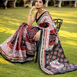 Anouk Rustic Ethnic Motifs Silk Blend Ikat Saree image 3