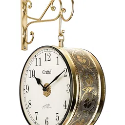 CRAFTEL Gold-Toned & Black Textured Analogue Round Shaped Double Sided Vintage Wall Clock-0