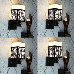 Gojeeva Black & White 4 Pieces Textured Wooden Square Shaped Wall Lamps-picture-45