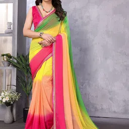 DIVASTRI Striped Poly Georgette Saree-image-72