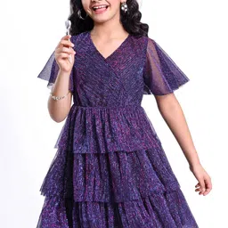 Hola Bonita Girls Embellished Batwing Sleeve Layered Fit & Flare Dress-image-68
