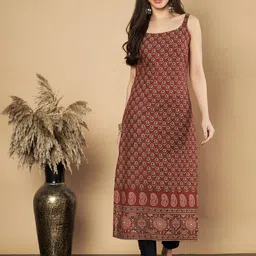 GULMEHAK Floral Printed Square Neck Sleeveless Cotton Kurta-picture-7