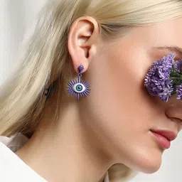 SOHI Artificial Stones Studded Contemporary Evil-Eye Drop Earrings-26