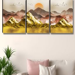 SAF Brown & Green 3 Pieces Rising Sun Wood Wall Art-image-33
