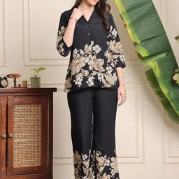 Claura Floral Printed Lapel Collar Shirt With Trousers-17