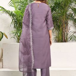 KALINI Women Ethnic Motifs Embroidered Regular Sequinned Kurta with Trousers & With Dupatta image 3